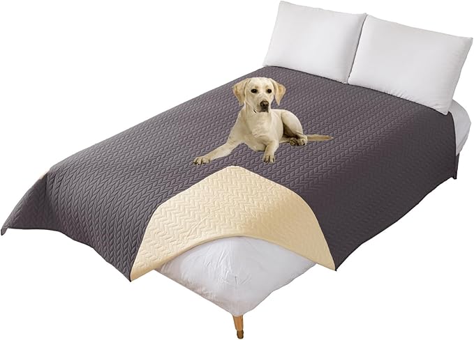 GIBZ Waterproof Dog Bed Cover Anti Slip Pet Furniture Protector Washable Blanket Large Soft Quilted Mat, Dark Grey, 260x210cm