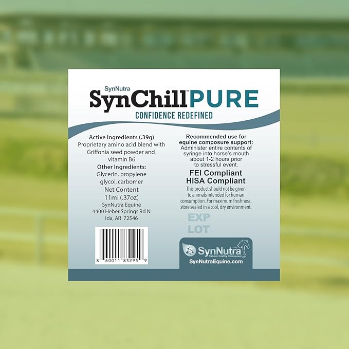 SynNutra Equine SynChill Pure – Non-Sedative Disposition Support for Horses – Plant-Based, L-Theanine-Free Formula for Calm, Confident Performance – 100% Natural & Competition Safe