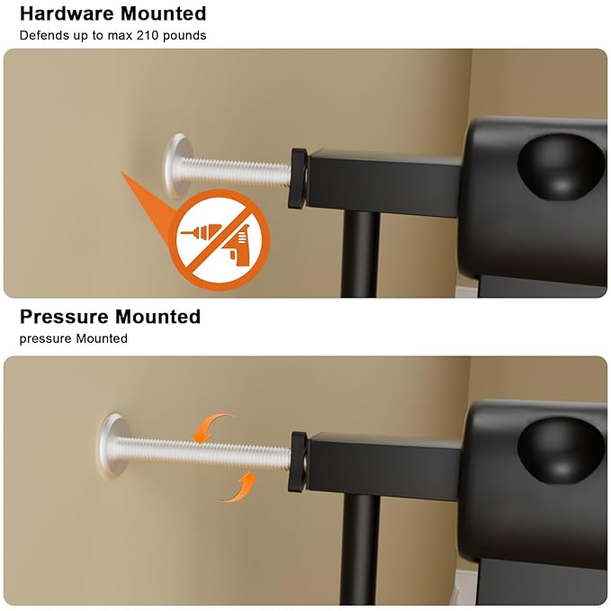 Narrow Baby Gates for Stairs Doorways Auto Close Tension Black Metal Child Pet Safety Gates with Pressure Mount 29-34 Inch Wide