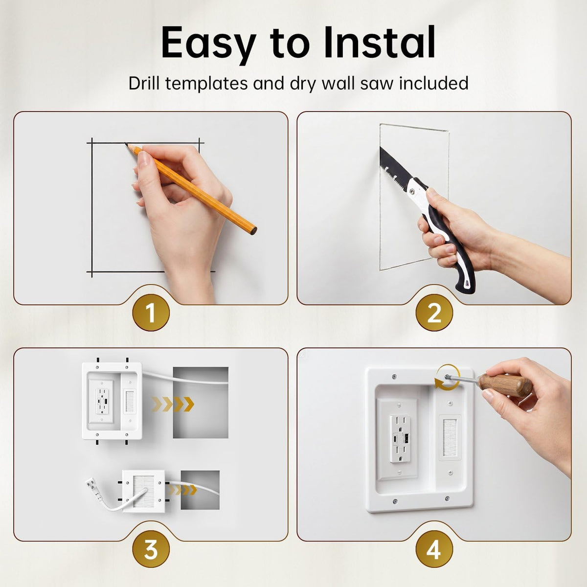 in Wall Cable Management Kit with Recessed Power Outlet for Home Theater