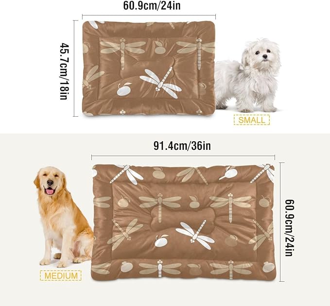 Emelivor Dragonflies Brown Dog Cat Bed Washable Crate Pet Bed Anti-Slip Comfortable Dog Kennel Crate Mat for Medium Large Small Dogs Cats, 24x18in