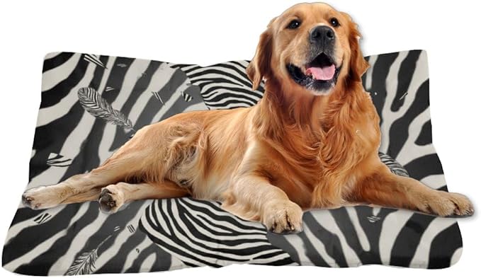 Zebra Print Feathers Dog Beds & Furniture Mattress for Dog Washable Kennel Pad Bed for Medium Crate Washable Non-Slip Crate Bedding Medium Bed Cute Mat Cushions Indoor Outdoor 36X24 Inch