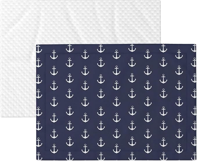 Double Sided Plush Pet Blanket with Cozy Dot Texture and Smooth Reverse, Nautical Anchor Navy, Reversible Throw for Dogs Cats on Couches Beds Crates