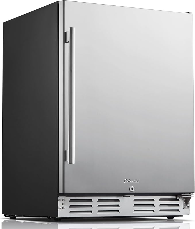 Kalamera Beverage Refrigerator, 24 inch Under Counter Drink Cooler for 154 Cans 32-41℉ Temperature Range, Built-in or Freestanding Ooutdoor Fridge with Stainless Steel Door