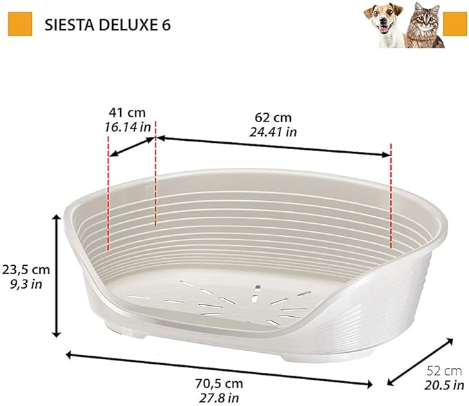 Ferplast Cat Bed, Plastic Dog Bed Medium, Ventilation Holes and Non-Slip Rubber Feet for Added Stability 70,5 x 52 x h. 23.5 cm. White