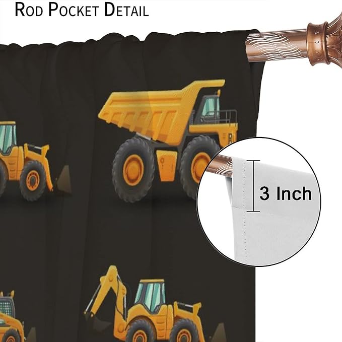 Kids Construction Window Curtains, Construction Machinery Equipment Mode of