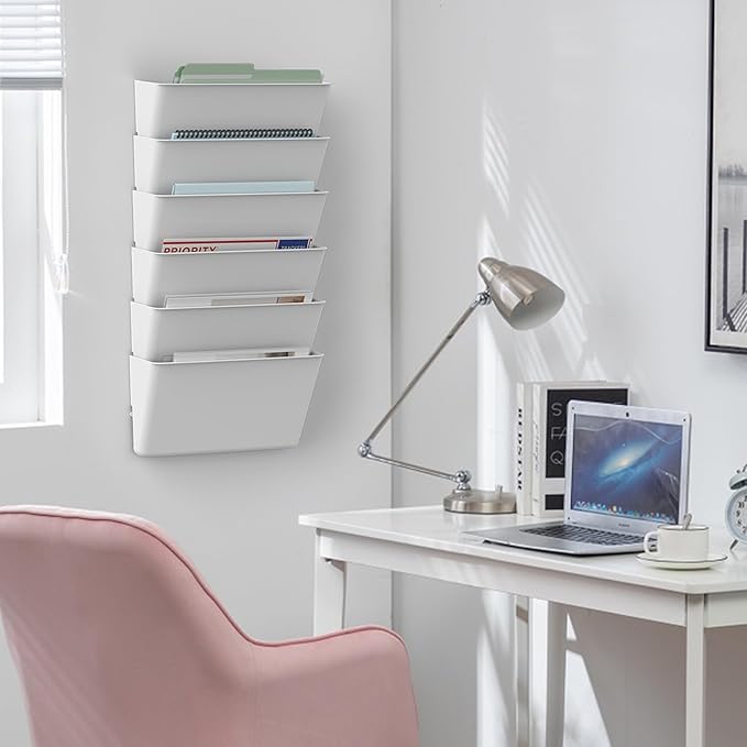 Clear Acrylic Single Pocket, Plastic Hanging Wall Mount File Holder for Office Home (White, 3 Pack)