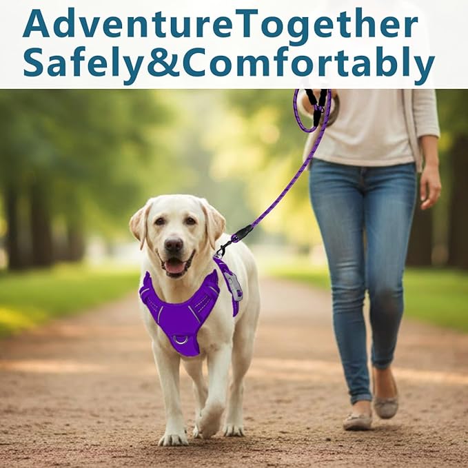 BARKBAY Dog Harness No Pull Oxford with ID Tag Pocket - Heavy Duty, Reflective, Easy Control for Large Dogs(Purple Oxford,XL)