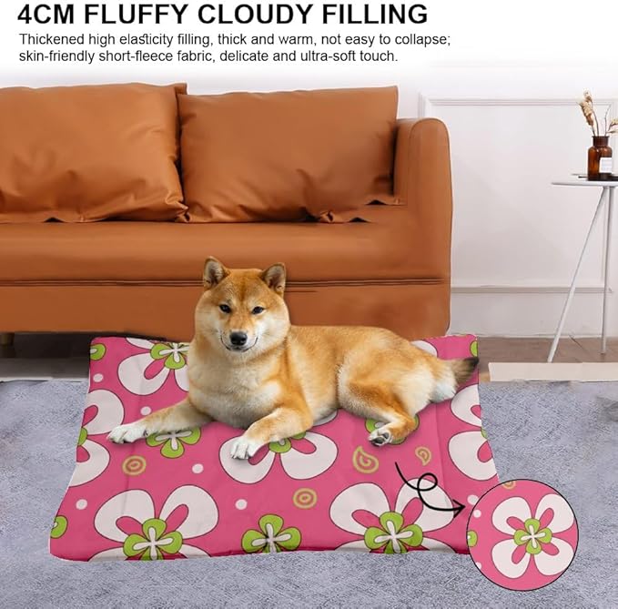 Pink Abstract Floral Dog Beds and Furniture Small Dog Crate Mat Pad for Crate Washable Beds Washable Non-Slip for Medium Dogs Bed Pet Mat Doggy Medium Dogs Indoor Outdoor 36X24 Inch