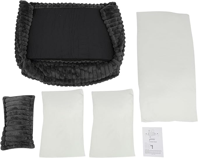 Pet Couch Bed for Dog and Cat, Plush Calming Couch for Pets with Removable Washable Cover, Modern Sofa Style Pet Bed for Home Living Room (Dark Gray)