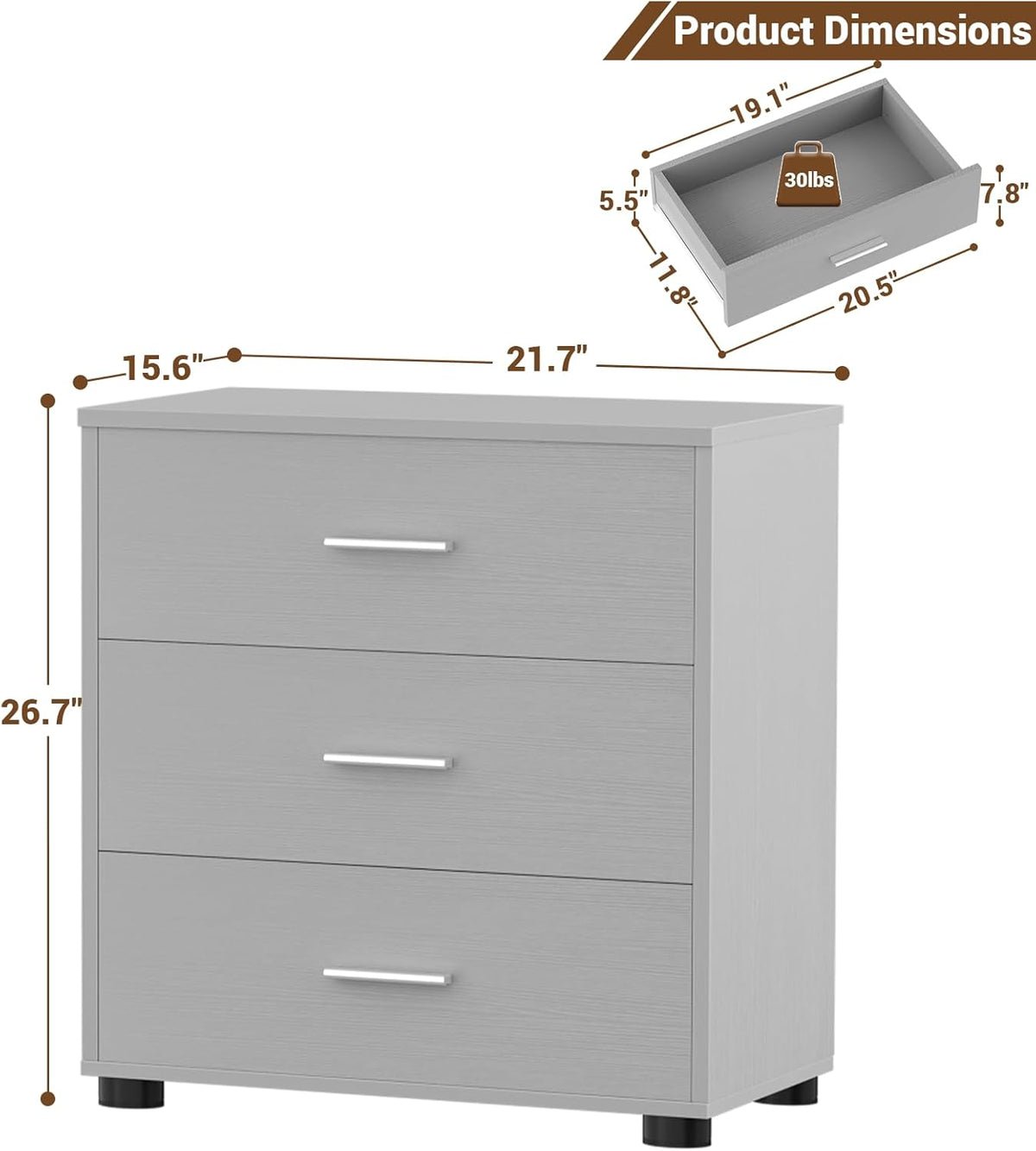 Aheaplus Closet Drawers Set of 2, Wood Closet Organizers and Storage, Grey