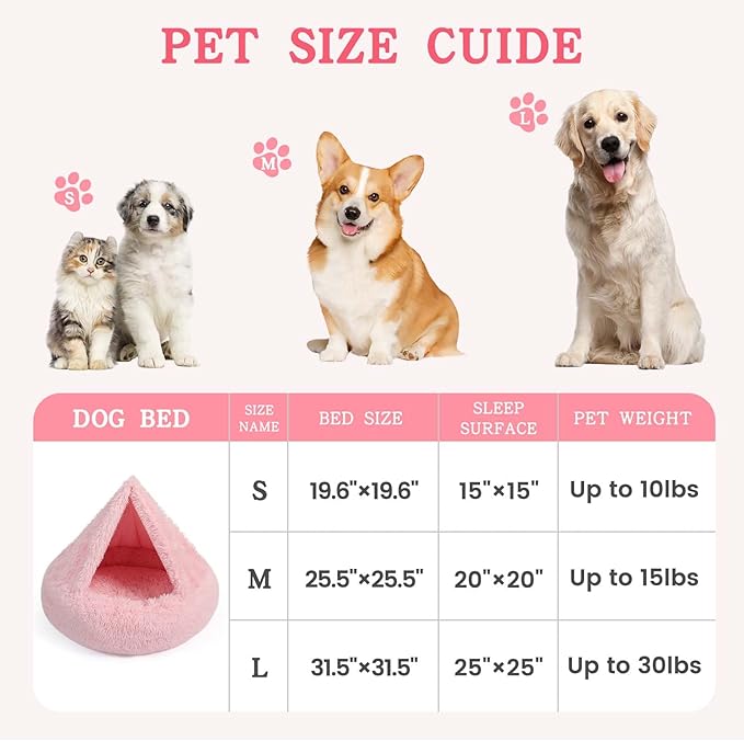 NOYAL Calming Dog Bed for Anxiety, Hooded Donut Cave with Blanket, Plush Fluffy Washable Pet Bed for Small Medium Dogs & Cats