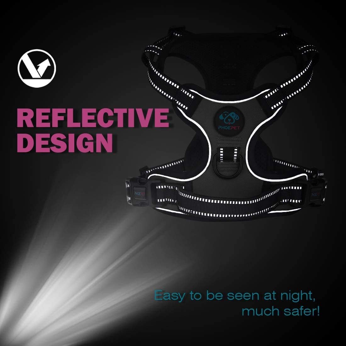PHOEPET No Pull Dog Harnesses for Small Puppies Reflective Adjustable Front Clip Vest with 2 Metal Leash Attachment Hooks Soft Handle [Over The Head Design](XL, Royal Blue)
