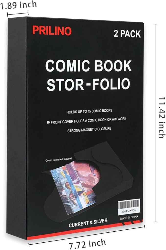 2-Pack Black Comic Book Stor-Folio - Storage Box for Current and Silver Age Comics, Portable Folio With Strong Magnetic Closure, Ideal for Conventions