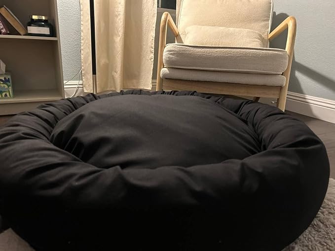 Organic Cotton Canvas Dog Bed: Removable Cover, Natural Fill - Made in USA (Black, Small 24" x 7" inches)