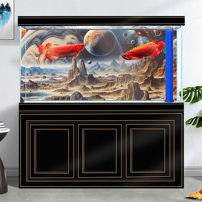 48X18IN Cosmic Spaceterrarium Background, Cool Parallel Space Themed Aquarium Reptile Habitat Background, Aquarium Background with 10EVA Double-Sided Tape
