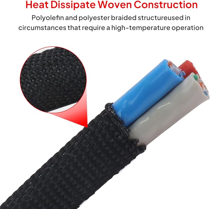 2 in 1 Heat Shrink Braided Sleeving Fabric Tubing-Ideal fit Irregular Shape Hose/Cable/Wire (1/2"(12mm), 32FT)