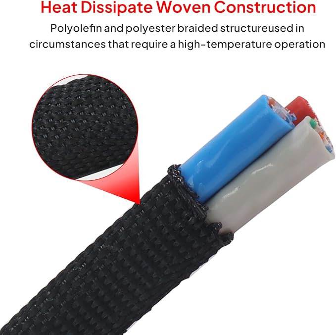 2 in 1 Heat Shrink Braided Sleeving Fabric Tubing-Ideal fit Irregular Shape Hose/Cable/Wire (1/2"(12mm), 40FT)