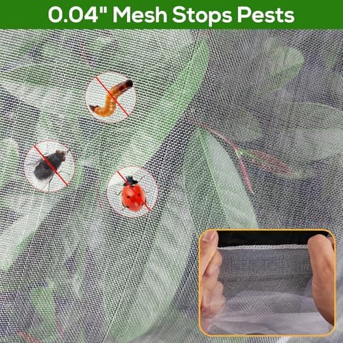 2PCS Large 7.8 x 7.8ft Fruit Tree Netting Cover with Zipper and Drawstring,Garden Insect Netting Plant Cover Transparent Bird Plant Barrier Flower Fruit Mesh Screen for Preventing Deer Squirrel Bugs