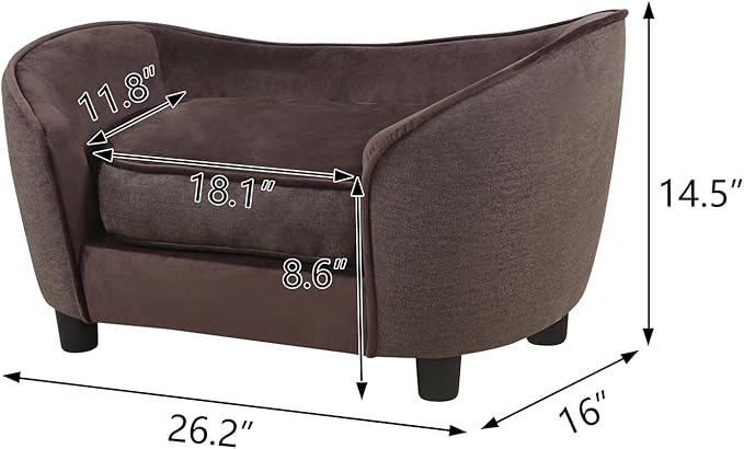 Getifun Pet Sofa Bed, Velvet & Linen Fabric Pet Couch Chair with Removeable & Washable Cushion for Small Dogs Cats (Brown)