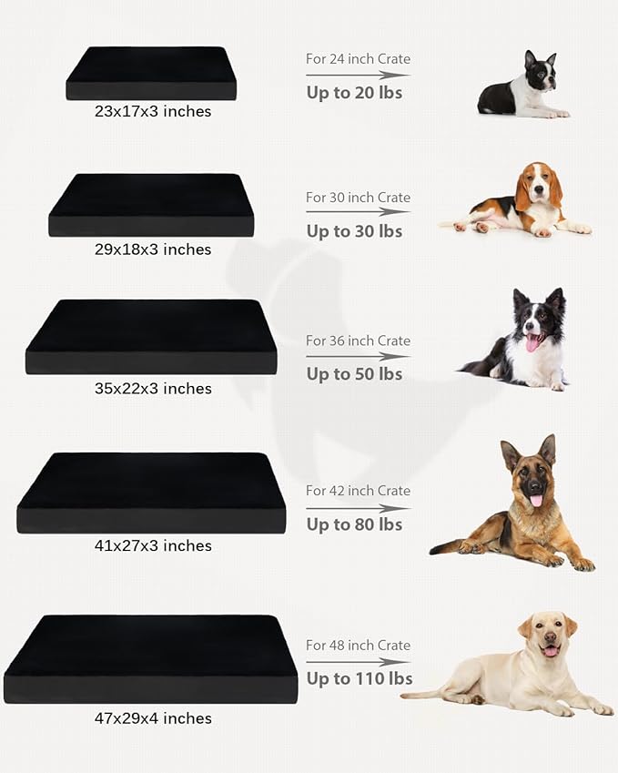 KSIIA Orthopedic Dog Bed Crate Waterproof Pet Mats for Extra Large Dogs Deluxe Plush Washable Pet Bed with Egg Crate Foam & Removable Cover, 47 x 29 Inch, Black