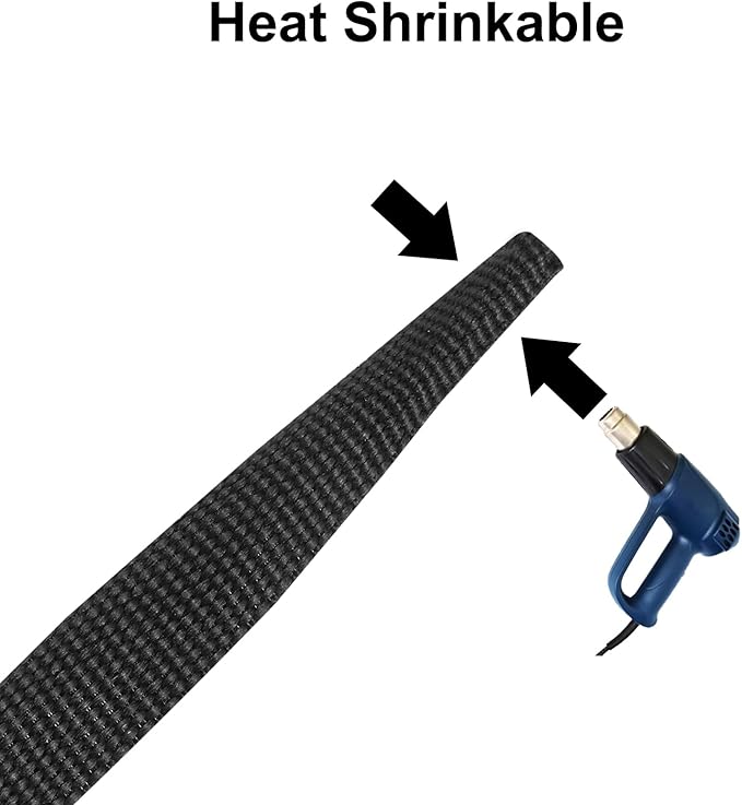 MECCANIXITY Braided Cable Sleeves Heat Shrinkable Fabric Sleeving, 2" 16ft Black 2:1 Ratio Heat Shrinkable Cord Protector for Harness Cable, Network Cable Protection, Cable Management