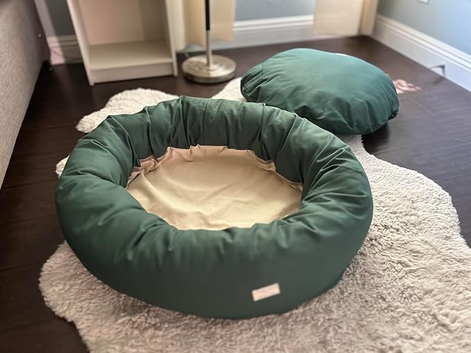 Organic Cotton Canvas Dog Bed: Removable Cover, Natural Fill - Made in USA (Sage Green, XX Large 50" x 8" inches)