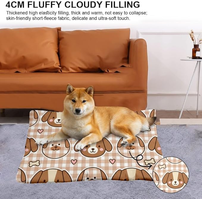 Breathable Cat Beds with Anti-Slip Bottom, Cute Dogs Puppy Supplies Kennel Pad Dog Beds& Furniture Cozy Mat for Under Dog Crate for Indoor& Outdoor Sofa Cars, Machine Washable 24 X 18 Inch