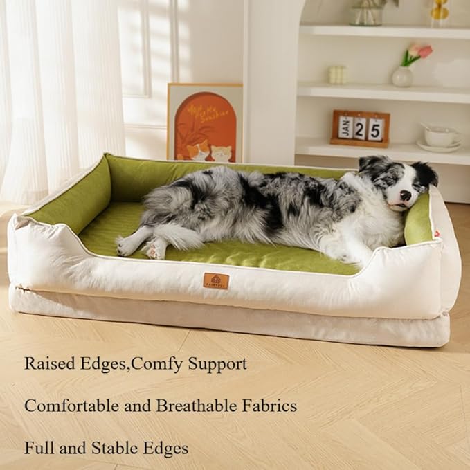 Large Dog Bed with Removable Washable Cover & Bolsters - Waterproof, Non-Slip Pet Sofa for Big Dogs(Yellow,18 * 14 * 7in)
