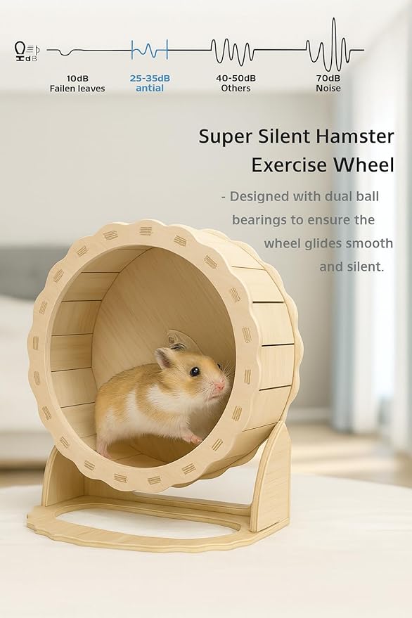 Hamster House Wooden Hamster Wheel & Water Bottle Set, Silent Exercise Wheel 5.9" with Adjustable Water Dispenser Stand, Small Animal Accessories for Ham Ster, Gerbil, Guinea Pig, Mice (3 Pcs)
