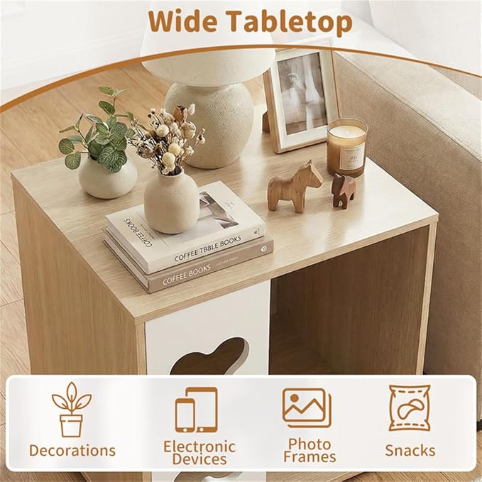 Wooden Dog House Bed & Side Table – Modern Dog Condo with Bone-Shaped Window and Sturdy Metal Legs