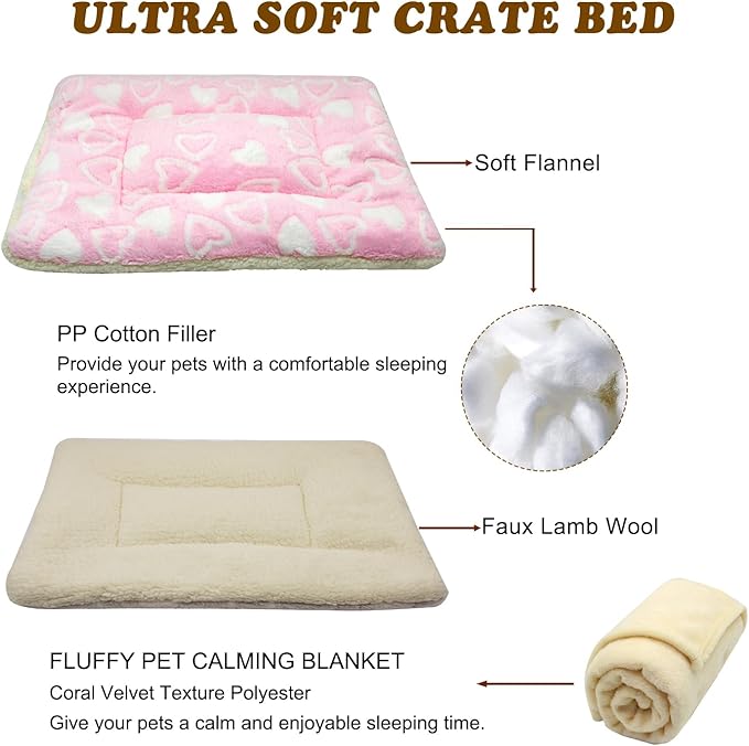 Cat Dog Bed Mat & Blanket, Reversible Pets Crate Pad Bed Mat and Ultra Soft Warm Fleece Calming Blanket for Small Puppy Kitty, Washable