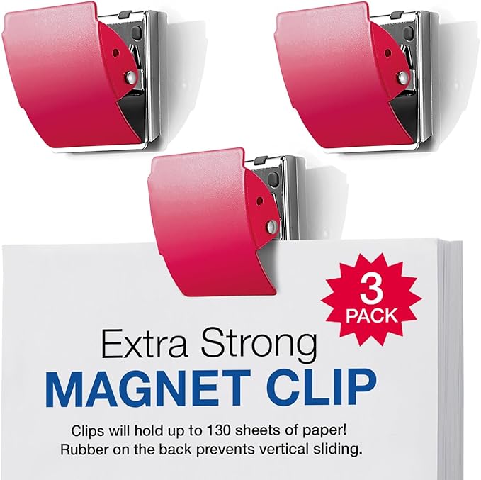 Plus Extra Strong Magnetic Clips, Large 3-Pack, Red