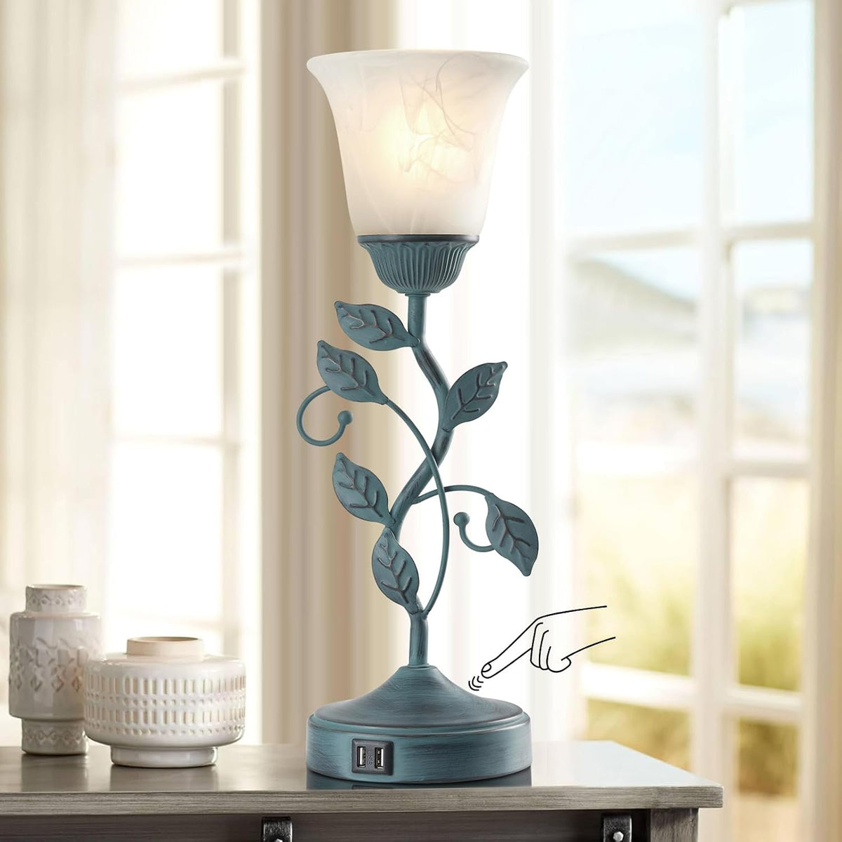 Vintage Touch Table Lamp for Living Room with 2 USB C+A Ports
