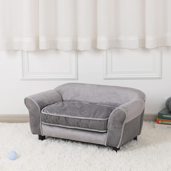 Getifun Small Dog Sofa Bed, Velvet Cat Bed Couch,Pet Sofa with Washable Cushion & Plastic Legs (29 x 16 x 12.7 inches (Gray)