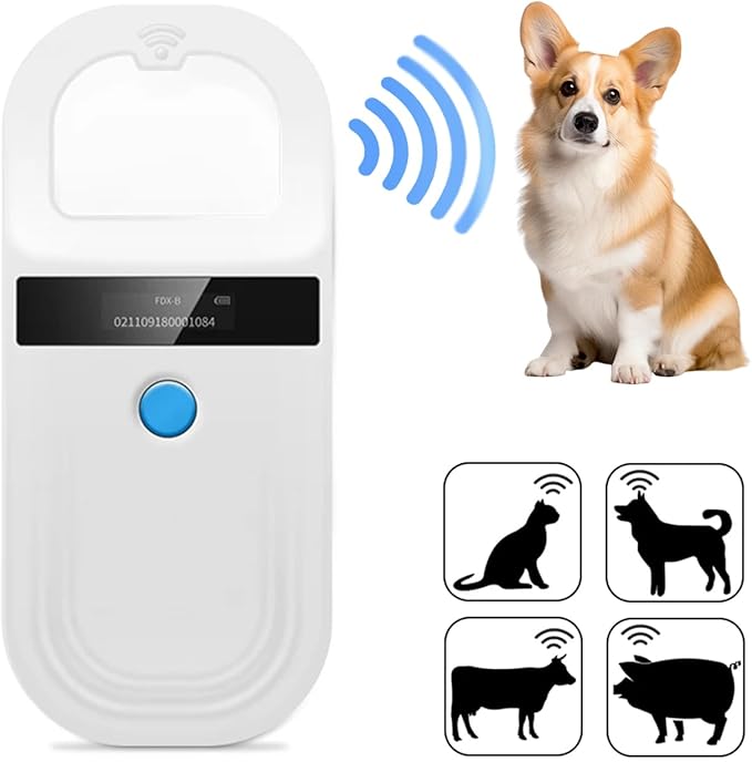 Pet Microchip Scanner ISO11784/85/FDX-B/EMID Animal Handheld Reader,134.2kHz Pet ID Scanner Rechargeable Animal Chip Registration, for Dog/Cat/Pig/Animal (White)