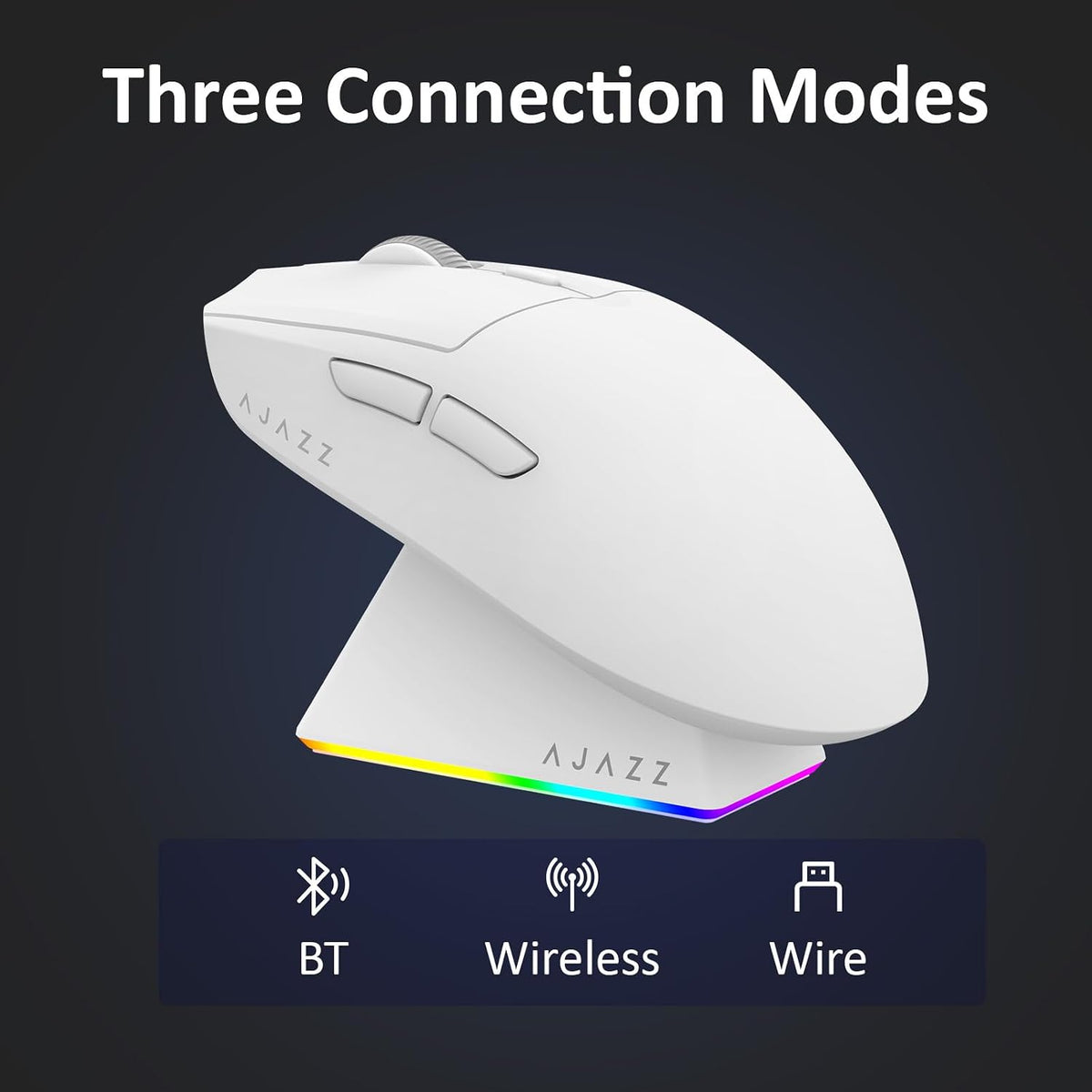 AJAZZ AJ139 V2 MC Wireless Gaming Mouse with RGB Charging Dock, 66g Ultra-Lightweight Tri-Mode Optical Mouse, 24000 DPI PAW3311 Sensor, Ergonomic Rechargeable Gaming Mouse for PC/Mac - White