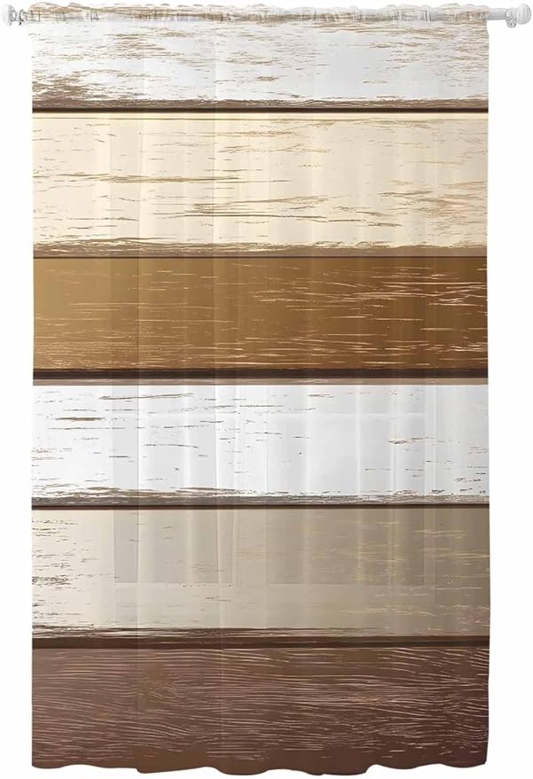 Sheer Curtains 84 Inches Long, Vintage Geometric Brown Semi Sheer Curtains