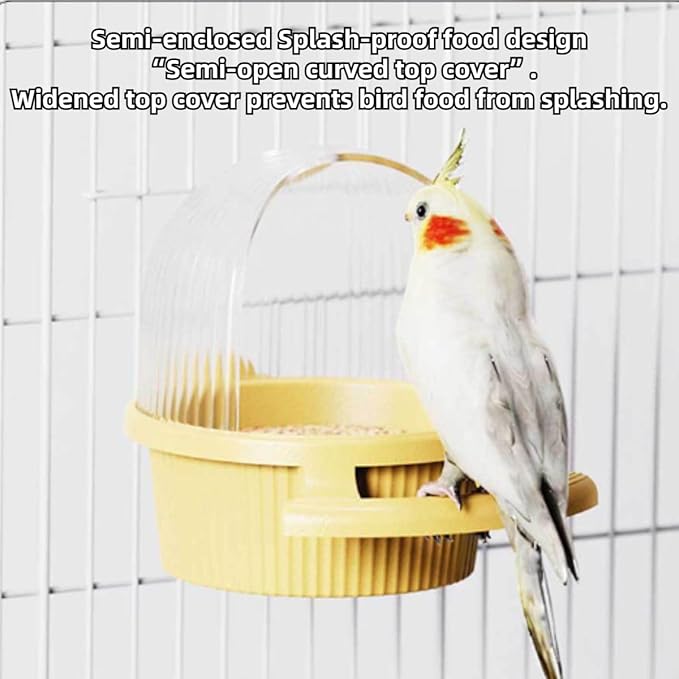 Bird Feeder for Cage – No Mess Feeder & Water Dispenser, Easy to Install and Clean, Semi-Enclosed Design Prevents Splashing (Yellow)