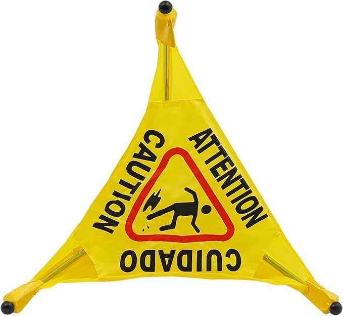 Caution Wet Floor Sign with Storage Tube 20 Inch Folding Commercial Wet Floor Pop Up Cones Slippery When Wet Sign for Restaurant, Supermarket, Restroom (6)