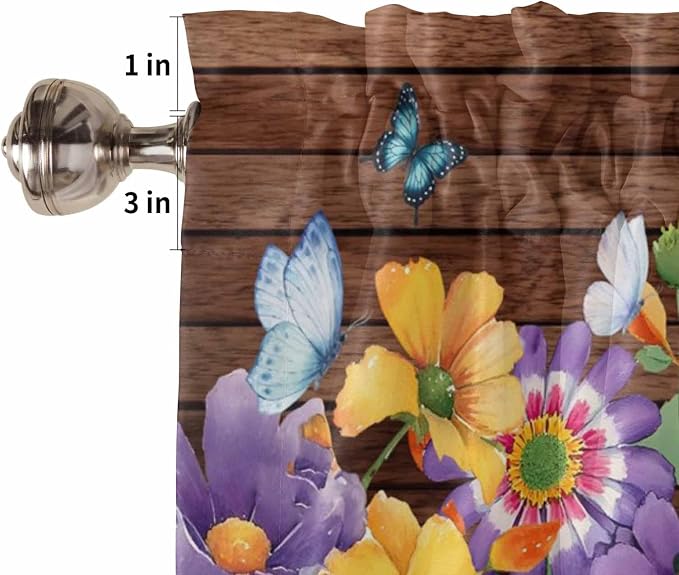 Spring Flowers Tier Curtains 45 Inches Long, Watercolor Farmhouse Colorful