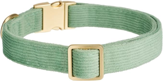 Soft Cotton Dog Collar with Metal Buckle Adjustable Heavy Duty Comfy Corduroy Collars for Small Medium Large Dogs,Grass Green,Small
