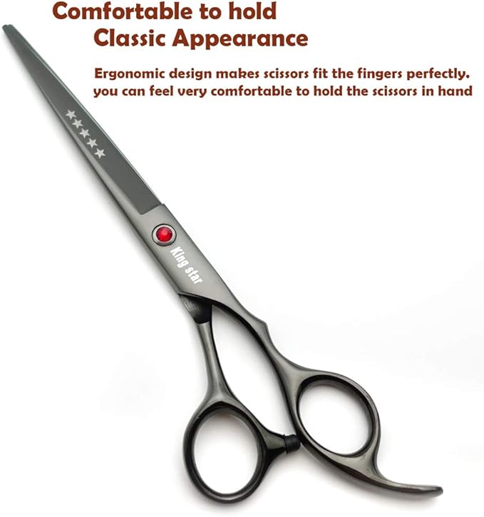7.0in Titanium Professional dog Grooming Scissors set,Straight & Thinning & Curved scissors 4pcs set for Dog grooming (Bright black)