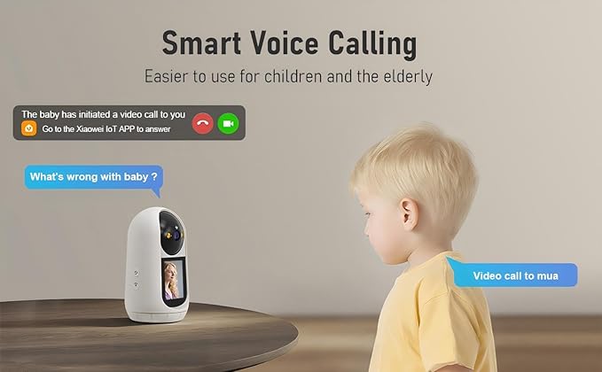 2 Way Video Calling Camera, Dog Camera with Phone App, 2.4G WiFi Only, 360° PTZ Pet Monitor Cam with Speaker, 2.4" Display Doggy Cam, Motion Detector, 1 Click Call, in-House Monitoring Pet/Baby/Nanny