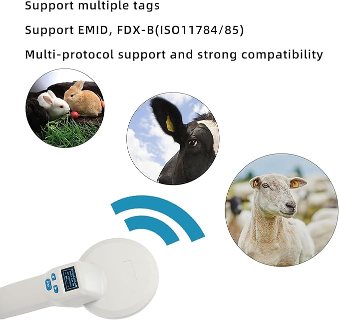 Pet Microchip Scanner with Bluetooth,Large OLED Display Bluetooth USB Connection Animal Tag Reader with Storage, Portable for Animal Management Railway Inspection