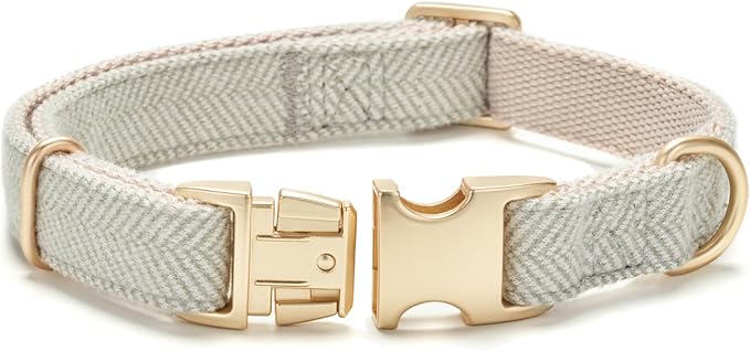 Soft Cotton Hemp Dog Collar with Metal Buckle Adjustable Twilled Dog Collars for Small Medium Large Dogs(Grey,Large)