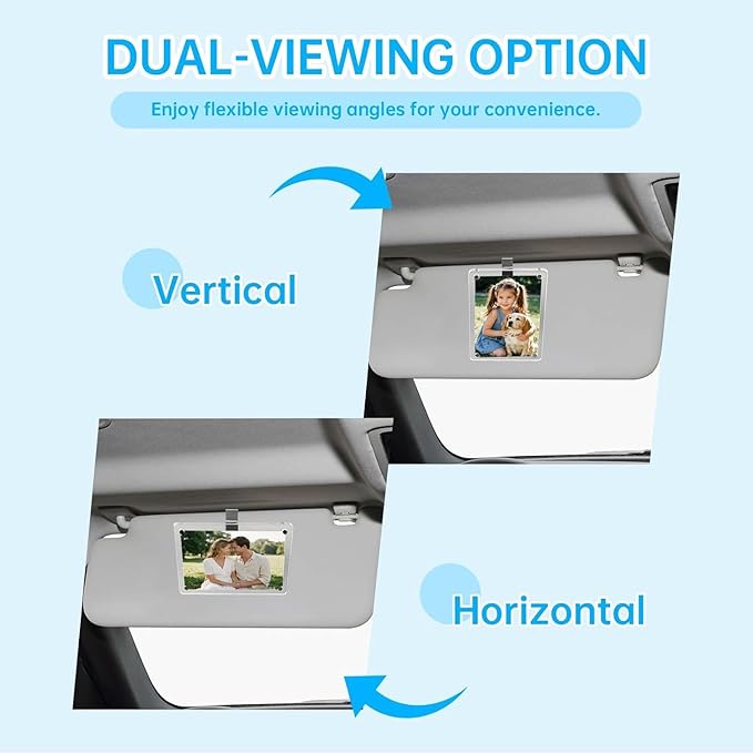 2 Pack Magnetic Car Visor Photo Holder – Personalized Acrylic Clip for Family, Pets, Travel Pictures – Easy Snap-On Car Accessory for Sun Visor (2 Pack, 3''x3.5'')