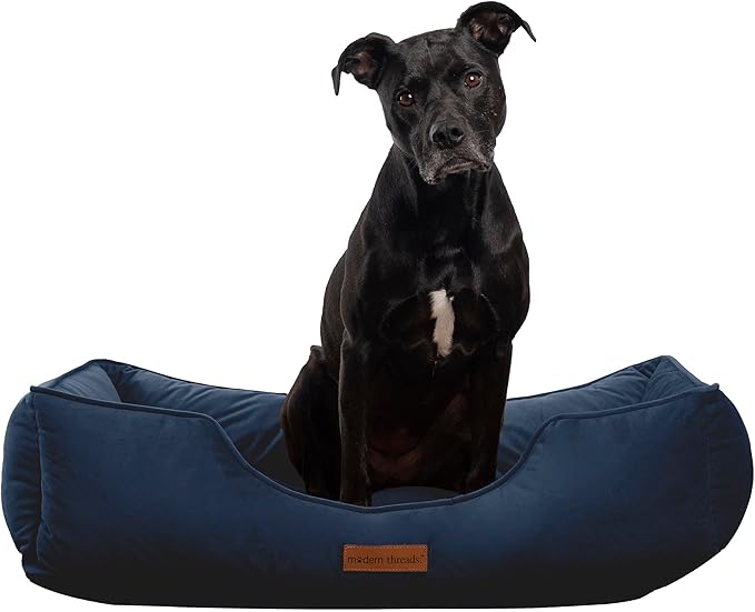 Modern Threads Luxury Dog Bed - Comfortable Tufted Velvet Cushion for Small to Large Dogs - Machine Washable - Durable & Cute Sleep Space for Pets - Pamper Your Pet with Cozy Beds - Denim