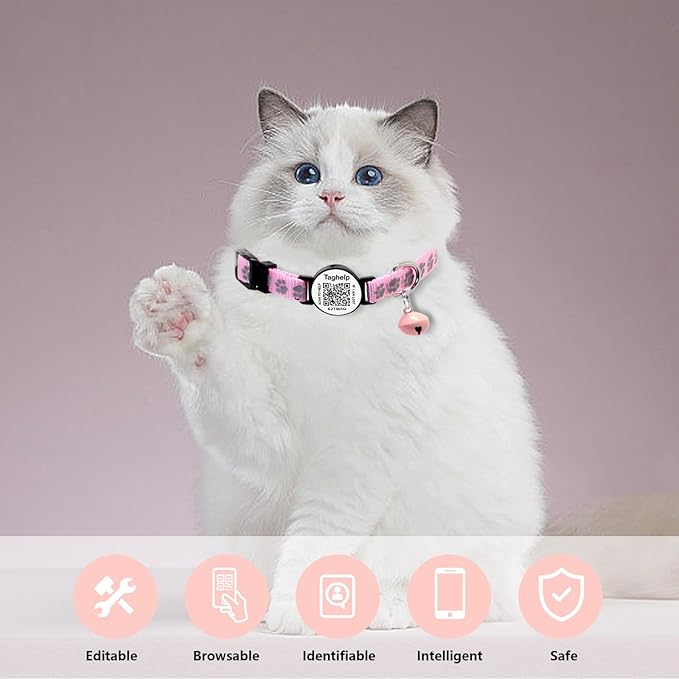 6 Pack Breakaway Cat Collar with QR Code & Bell, Reflective Safety Collars with Online Pet ID Storage, Adjustable Nylon Collars for Multiple Cats (Mixed Colors)