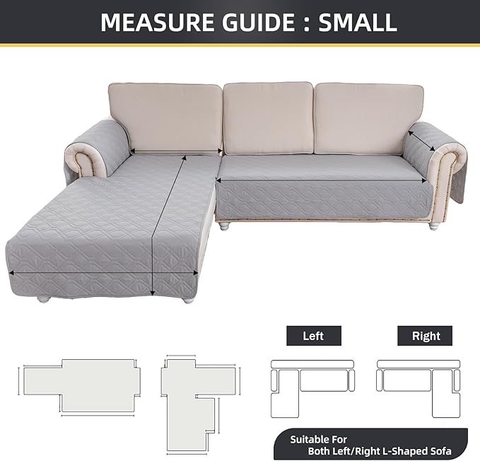 ele ELEOPTION 100% Waterproof 2 Piece Couch Cover Pet Blanket Sectional L Shape Sofa Cushion Cat Dog Bed Cover (Chaise Lounge + 2 Seat Covers) Light Gray